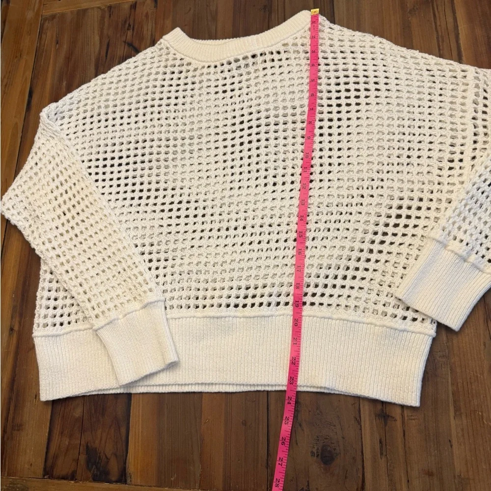 Women's Open-Knit Crew Neck Pullover Cream Sweater Size XL - Picture 6 of 7